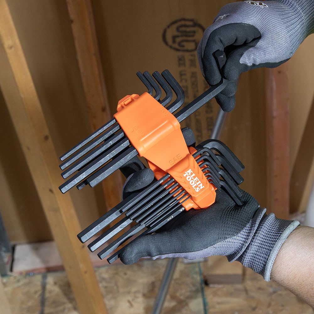 KLEIN TOOLS LS22 22-Piece Long Hex Key Set, SAE and Metric, Heat